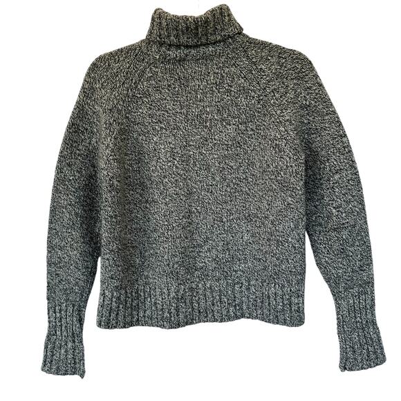 VTG Express Merino Wool Knit Turtle Neck Sweater Women M Green Cropped Pullover - Picture 2 of 12